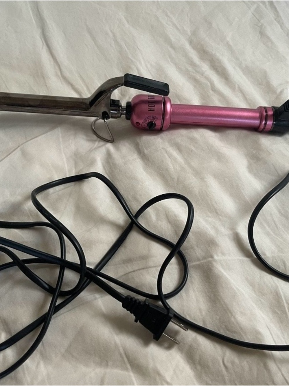 Metallic Pink Curling Wand with Clamp - Women’s Styling Tool